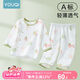 優(yōu)奇寶寶夏季套裝嬰兒夏裝空調(diào)服長(zhǎng)袖衣服薄款分體兩件套睡衣家居內(nèi)衣 【薄，后背網(wǎng)眼】旺旺綠 80