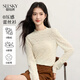 熙世界（sllsky）法式輕熟風(fēng)半高領(lǐng)蕾絲衫2025秋冬新款內搭長(cháng)袖打底衫上衣 奶油杏 S