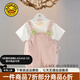 G.DUCKKIDS小黃鴨童裝女童套裝夏季寶寶衣服純棉薄款兒童短袖T恤背帶褲夏裝 粉紅色l兩件套 90 尺碼建議1~2歲cm