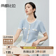 尚都比拉小香風(fēng)針織衫女夏季毛織撞色條紋軟糯彈力圓領(lǐng)上衣 藍(lán)色 XL 