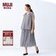 無印良品（MUJI）強(qiáng)捻 法國袖罩衫 短袖上衣女款女裝純棉25年夏季 BC2MMC5S 黑色格紋 L (165/88A)