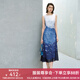 顏域撞色拼接夏季連衣裙女2025新款高級感獨特設計感過(guò)膝氣質(zhì)長(cháng)裙 藍花 XL