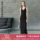顏域時(shí)尚V領(lǐng)無(wú)袖吊帶連衣裙女2025春季新款顯瘦A字裙百搭黑色長(zhǎng)裙 黑色 XL