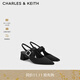 CHARLES&KEITH25秋季新品亮鉆方扣尖頭粗跟涼鞋單鞋生日禮物CK1-61720231 黑色紋理BLACK TEXTURED 37 （235）