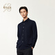 鄂爾多斯1980新品羊毛Polo小翻領(lǐng)長(cháng)袖圓機襯衫男裝針織襯衫25秋冬 深莫藍 XL 180/100A