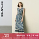 顏域碎花背心連衣裙女2025夏季新款法式復古拼接收腰V領(lǐng)魚(yú)尾長(cháng)裙 藍花 M