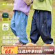 嘟嘟家男童軟牛仔褲秋裝兒童洋氣褲子女童秋季休閑褲寶寶舒適寬松長(zhǎng)褲潮 深藍(lán)色 110
