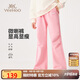 英氏（YEEHOO）女童喇叭褲兒童褲子中大童裝長(cháng)褲運動(dòng)衛褲休閑秋裝 桃粉色 140