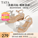 他她（TATA）絕美坡跟涼鞋女度假一字帶厚底時(shí)裝涼鞋夏季新款7MY14BL4 銀色 37