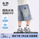 左西童裝男童牛仔短褲防褪色夏裝2025新款兒童夏季中褲 牛仔色 160
