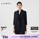 朗姿/LANCY夏季新款白色簡(jiǎn)約九分袖一粒扣系帶通勤西裝外套女 藏藍(lán)色 2XL