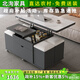 北洵巖板升降茶幾餐桌兩用二合一家用客廳帶凳可移動多功能可折疊茶幾 深灰+白巖板 長80寬50【展開100】+4個軟包凳