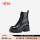 艾今（IIJIN）【譚松韻同款】靴子10cm厚底內(nèi)增高超輕顯瘦真皮馬丁靴女744AUZH 黑色 36