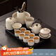 瓷牌茗茶具 汝瓷茶具泡茶器全套家用功夫茶具辦公室送人茶道瓷器整套 御煌提梁壺蓋碗8杯大全套+胡桃盤