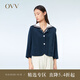 OVV2023春夏新款女裝精致圓領(lǐng)七分袖桑蠶絲短款休閑夾克外套 藏青（凈色）25 M