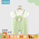 優(yōu)奇嬰兒連體衣夏季薄款女寶寶哈衣女嬰幼兒假兩件哈衣服夏裝外出爬服 綠色 66cm