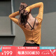 La Nikar 寬松運動T恤女網紅美背健身罩衫露背長袖瑜伽上衣薄款-S0507 日落黃(綿軟觸感 人氣) L