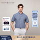 TOMMY HILFIGER【透氣府綢】夏季男純棉商務(wù)休閑格子短袖襯衣襯衫男外套 藍白格紋C5J XL （推薦：165-180斤）