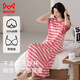 貓人純棉睡裙女夏季薄款帶胸墊背心連衣裙高級感女士睡衣可外穿家居服 42003D條紋玫粉自帶胸墊 M
