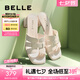 百麗（Belle）簡約一字拖女商場同款編織休閑拖鞋A8Z1DBT4 米白-粗跟款 37 (235mm)
