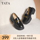他她（TATA）七夕樂福鞋女夏季魔法偵探厚底款一腳蹬英倫小皮鞋子單鞋 黑色（跟高6CM） 36