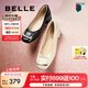 百麗（Belle）七夕禮物方扣高跟鞋女商場同款干練淺口單鞋Z8B1DCQ3預售 黑色 35 (225mm)