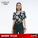 歌莉婭印花上衣女2025新款夏季流行穿搭獨特扭結(jié)短袖T恤1E6R3B240 0DD靜謐藍影橘子花印花 M