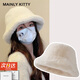 MAINLYKITTY帽子女2025新款冬季可愛(ài)毛絨保暖加絨兔毛漁夫帽生日送女朋友禮物 奶白色-禮盒裝