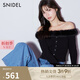 SNIDEL【明星同款】秋冬毛領(lǐng)拼接一字肩羅紋針織衫SWNT245037 黑色 均碼 （F）