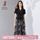 經(jīng)典故事（JANE STORY）法式西裝領(lǐng)碎花連衣裙女2024夏季新款設(shè)計感拼接時尚收腰顯瘦長裙 黑色 2XL