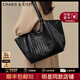 CharisKitty輕奢小c&k單肩包包女包2025年新款大容量通勤編織托特包生日禮物 CK女包-黑色【送女友老婆女生禮物走心】
