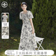 對(duì)白【AN大碼系列】深山含笑國(guó)風(fēng)水墨印花連衣裙夏季胖mm收腰顯瘦裙子 米底黑花 L 建議體重125-135