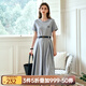 Olrain【七夕】歐芮兒針織連衣裙女夏季2025新款通勤學(xué)院風(fēng)休閑收腰長裙 花灰色 M