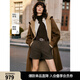 ELLE【100%綿羊毛】咖色長(cháng)款連帽雙面呢大衣女2024冬新款毛呢外套 咖色 L