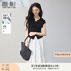 香影v領(lǐng)短袖t恤女2025夏季新款小飛袖捏褶收腰氣質(zhì)法式上衣薄 黑色 T恤 XL 170/92A/125-140斤