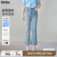MsShe【面膜微喇牛仔褲】大碼女裝2025秋夏季胖mm顯瘦直筒七分褲子 牛仔淺藍(lán)色現(xiàn)貨 3XL