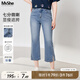 MsShe【微喇牛仔褲】大碼女裝2025新款夏季胖mm顯瘦開(kāi)叉七分褲子 七分褲-牛仔灰藍色現貨 3XL