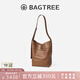 BAGTREE【明星同款】包包樹水桶包植鞣皮大容量通勤單肩奢女士包七夕禮物 烤棕色-大號(hào)【bag tree女包】 高級(jí)小眾生日禮物女