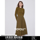 初語(yǔ)氣質(zhì)黑色拼接連衣裙女2024秋冬新款中長(cháng)舒絨燈芯絨保暖長(cháng)裙子 橄欖綠 M