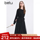 百圖betu女裝冬季新款連衣裙圓領(lǐng)假兩件拼接網(wǎng)紗裙子女2411T85 黑色 L