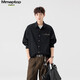 MMOPTOP日系刺繡襯衫春秋季男士潮流寬松休閑工裝襯衣外套MCS33黑色XL