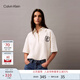 Calvin KleinJeans25夏季女士學(xué)院風(fēng)ck盾牌刺繡落肩五分袖T恤POLO衫47B209G YAS-牛乳白 M