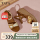 他她tata海島假日法式坡跟涼鞋女度假一字帶涼鞋25夏7MYA1BL5杏/棕 35