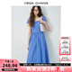VEGA CHANGVEGA CHANG法式連衣裙女2025新款夏方領(lǐng)泡泡袖高腰抽褶顯瘦長裙子 寶石藍(lán) L