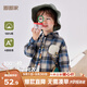 嘟嘟家兒童純棉襯衫秋裝男童翻領(lǐng)格子襯衣女童秋季開衫外衣寶寶翻領(lǐng)長袖 藍色 110