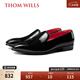 THOM WILLSThomWills男鞋高光皮樂(lè)福鞋男商務(wù)休閑布洛克手工雕花皮鞋男真皮 黑色A2231 41 /7.5碼