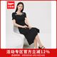 IEF/愛(ài)依服2025新款夏季時(shí)尚修身顯瘦通勤百搭開(kāi)叉設計連衣中長(cháng)裙 黑 S