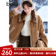 百圖betu女裝冬季新款短外套翻領(lǐng)仿麂皮絨皮毛一體外套女2410D02 駱駝色 S