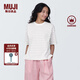 無(wú)印良品（MUJI）女式 條紋 圓領(lǐng)短袖T恤 上衣打底衫女款內(nèi)搭女裝女士 淺灰色條紋 M (160/84A)
