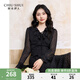 秋水伊人復(fù)古風(fēng)通勤波點(diǎn)裙2025年春季新款女優(yōu)雅百搭喇叭袖連衣裙 黑色 XL